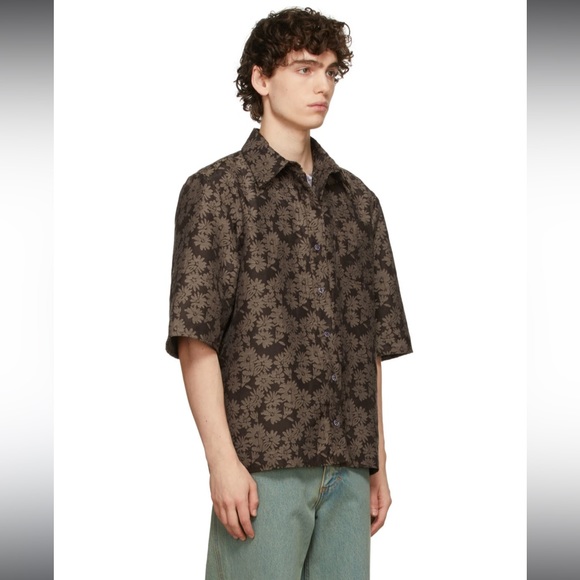 NWT COLLINA STRADA SSENSE Exclusive Brown Market Shirt floral flower texture - Picture 5 of 12